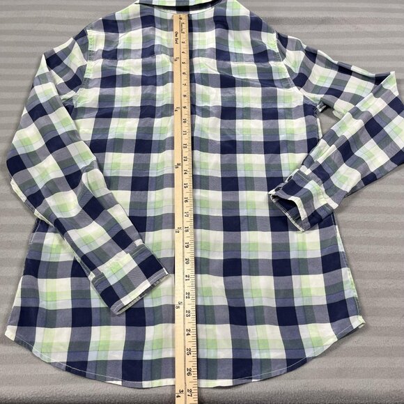 Equipment Femme Shirt Womens Small Petite Blue Green Plaid 100% Silk Button Up - Picture 7 of 8